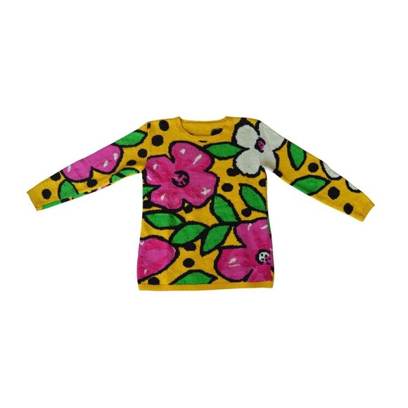 Vintage 90s Bright Bold Funky Knit Flower Sweater Beaded Estimated Womens Medium - Picture 8 of 8